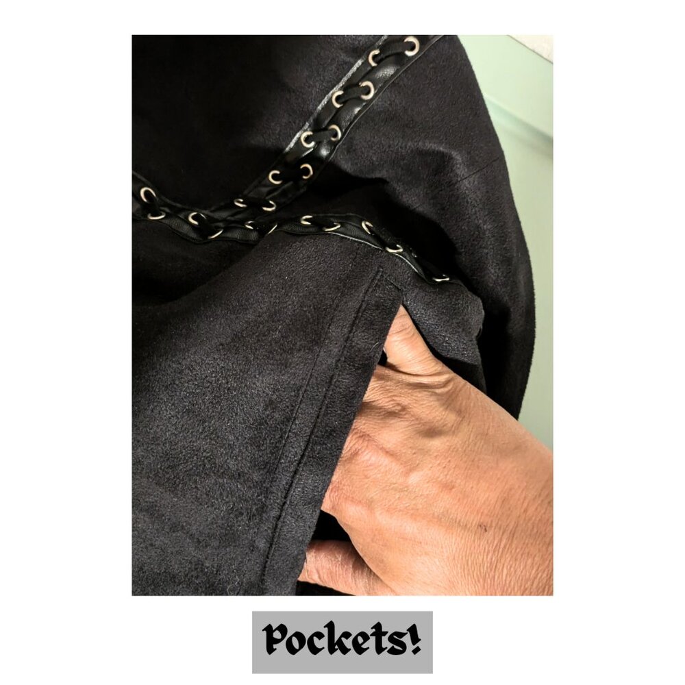 {Carmen Marc Valvo} Black Faux Suede Open Vest  (NWT!) XL | Gothic Designer - Picture 3 of 3